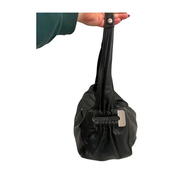 B. Makowsky Black Leather Shoulder Bag Slouchy Hobo Soft Pebbled Leather - Picture 5 of 15